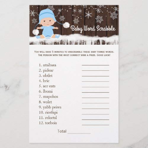 Boys Word Scramble Nursery Rhyme Baby Shower Games