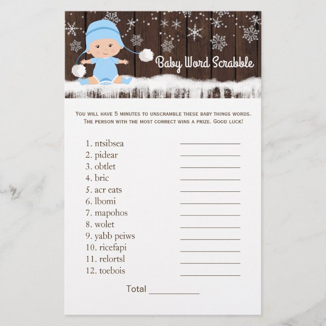 Boys Word Scramble Nursery Rhyme Baby Shower Games (Front)