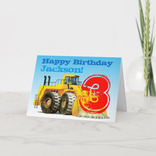 Boys Yellow Digger Custom 3rd Birthday Card