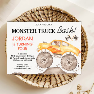 Boys Yellow Monster Truck Monster Bash Birthday Invitation