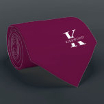 Boysenberry | Elegant Monogram Name | Two-Sided Neck Tie<br><div class="desc">An elegant two-sided necktie featuring a bold white monogram across a Boysenberry purple background. On top of this monogram sits your first or last name spelled out in all capitals. If you prefer a bolder look for the personal name inside of the large letter you can do the following: Use...</div>
