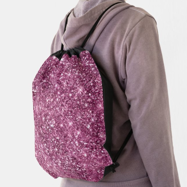 Boysenberry Pink Glitz Glitter Drawstring Bag (Insitu)