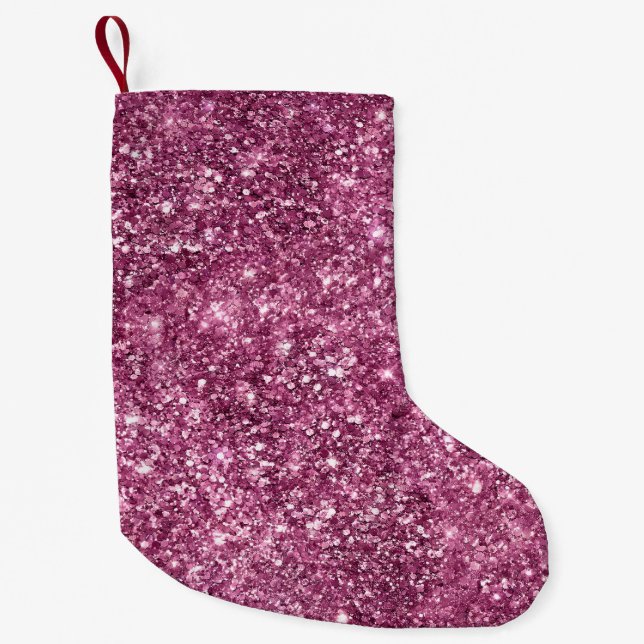 Boysenberry Pink Glitz Glitter Small Christmas Stocking (Front)