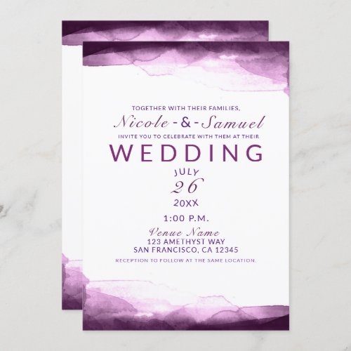 Boysenberry Purple Watercolor Chic Modern Wedding Invitation