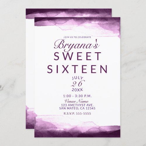 Boysenberry Purple Watercolor Chic Sweet 16 Party Invitation