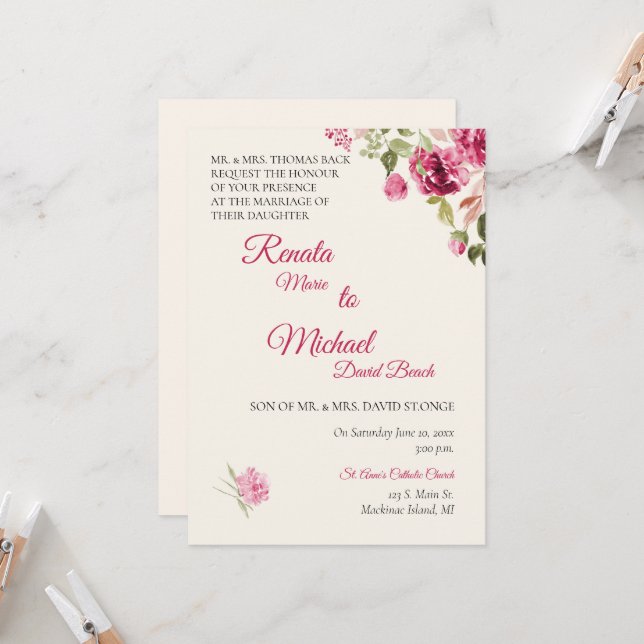 Boysenberry Rose Wedding Invitation (Front/Back In Situ)