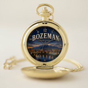 Bozeman Montana Big Sky Country Mountain Decor Pocket Watch