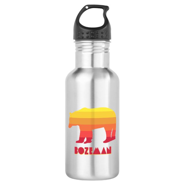 Bozeman Montana Rainbow Bear Stainless Steel Water Bottle (Front)