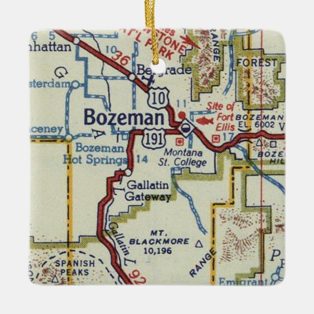 Bozeman MT Vintage Map Ceramic Ornament (Front)