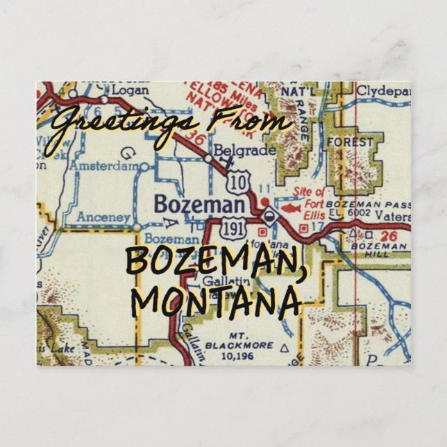 Bozeman MT Vintage Map Postcard (Front)