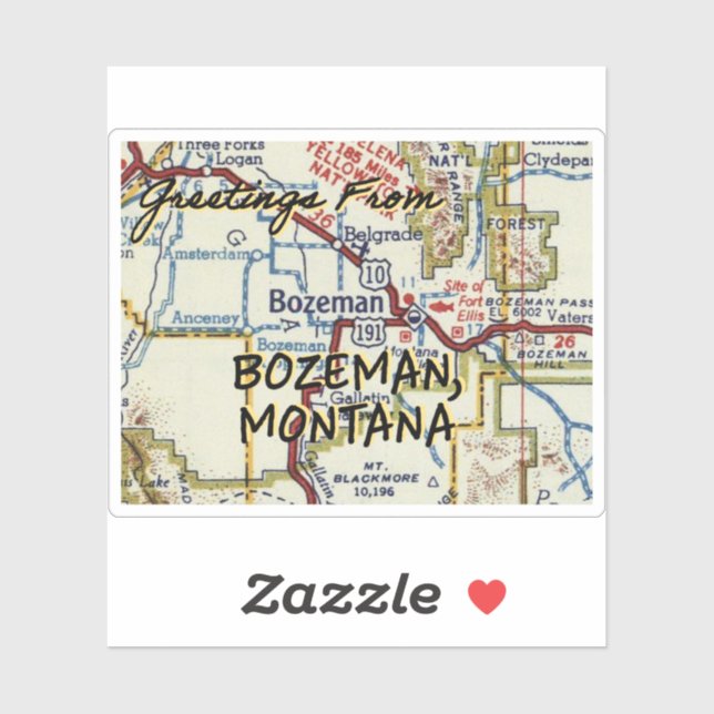 Bozeman MT Vintage Map Sticker (Sheet)