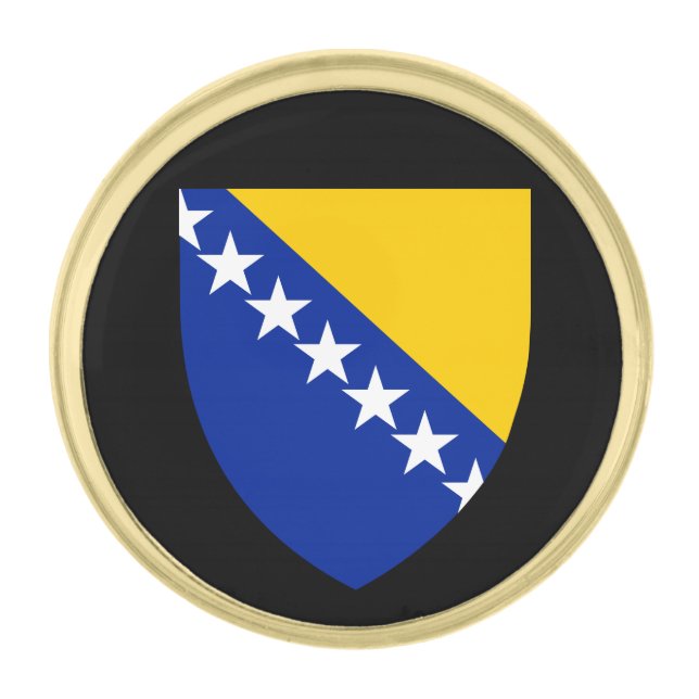 Boznia Herzegovina Coat of Arms, Flag / business Gold Finish Lapel Pin (Front)