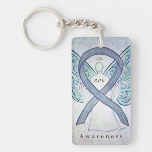 BPD Angel Gray Awareness Ribbon Keychain