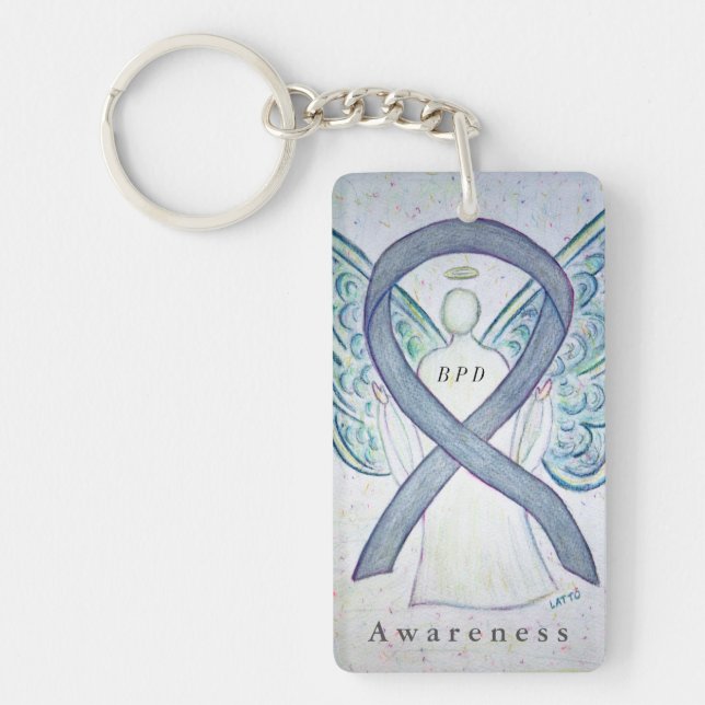 BPD Angel Gray Awareness Ribbon Keychain (Front)