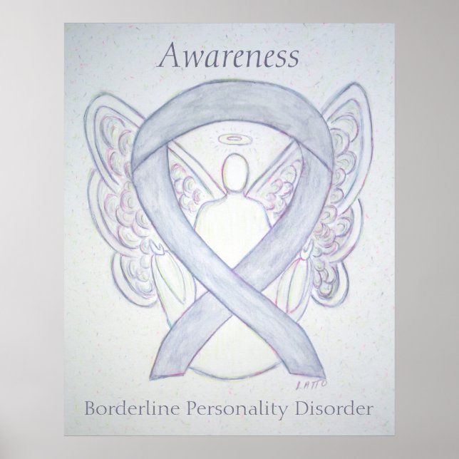 BPD Awareness Angel Gray Ribbon Art Poster Prints (Front)