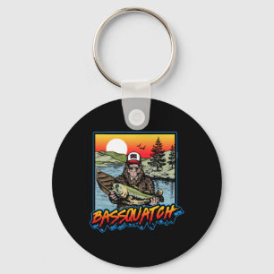 Bquatch! Funny B Fishing Sasquatch Retro 80s Fishe Keychain