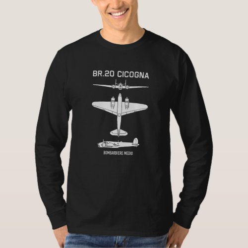 Br 20 Cicogna Italian Ww2 Bomber Plane Silhouette T_Shirt