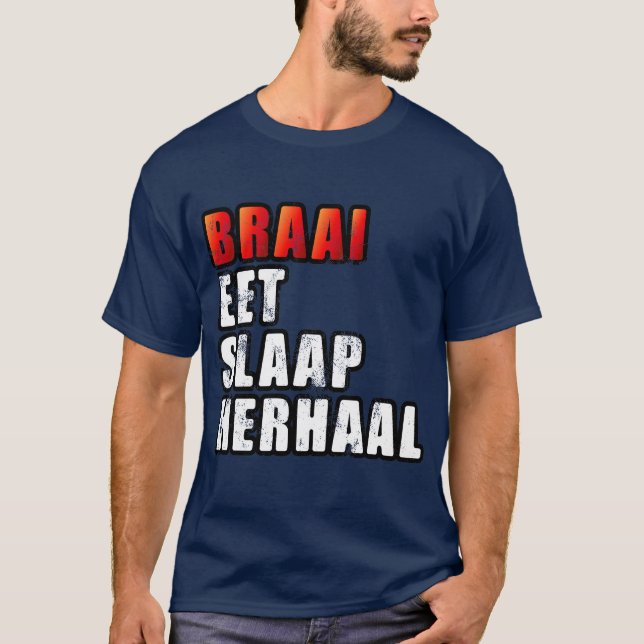 Braai Eat Sleep Repeat South African BBQ T-Shirt (Front)
