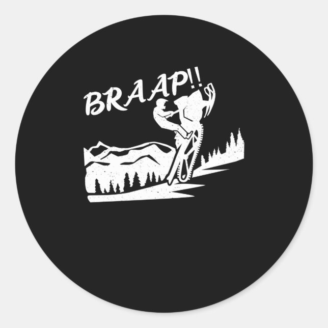 Braap snowmobile winter sports sledding driving classic round sticker (Front)