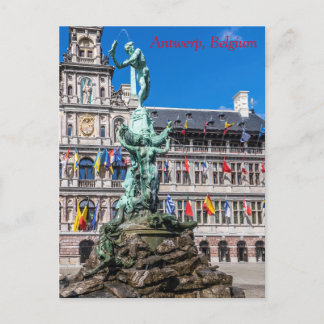 Brabo's monument and Stadhuis Antwerp Postcard