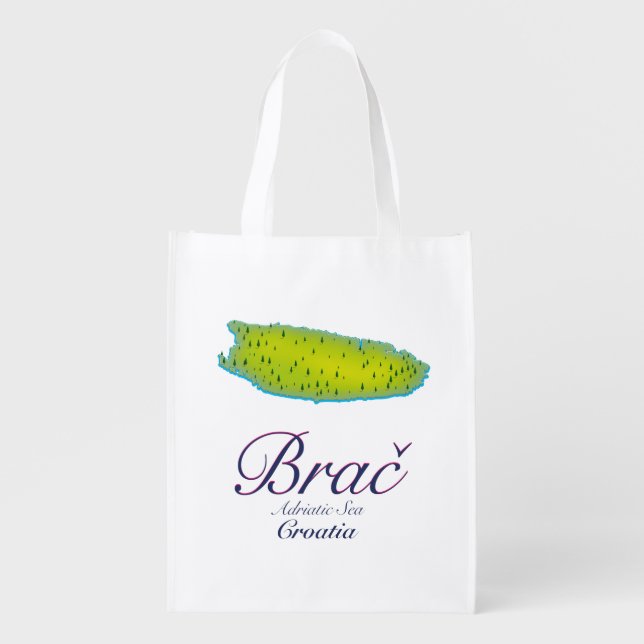 Brač Adriatic Sea, Croatia map Grocery Bag (Front)