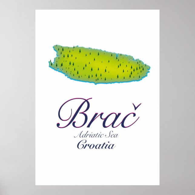 Brač Adriatic Sea, Croatia map Poster (Front)