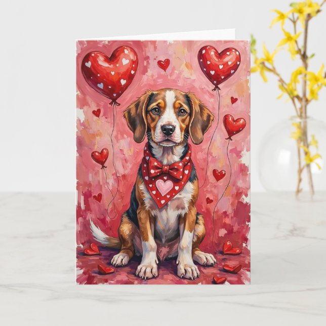 Bracco Italiano Valentine Dog Sitting with Hearts  Card (Yellow Flower)