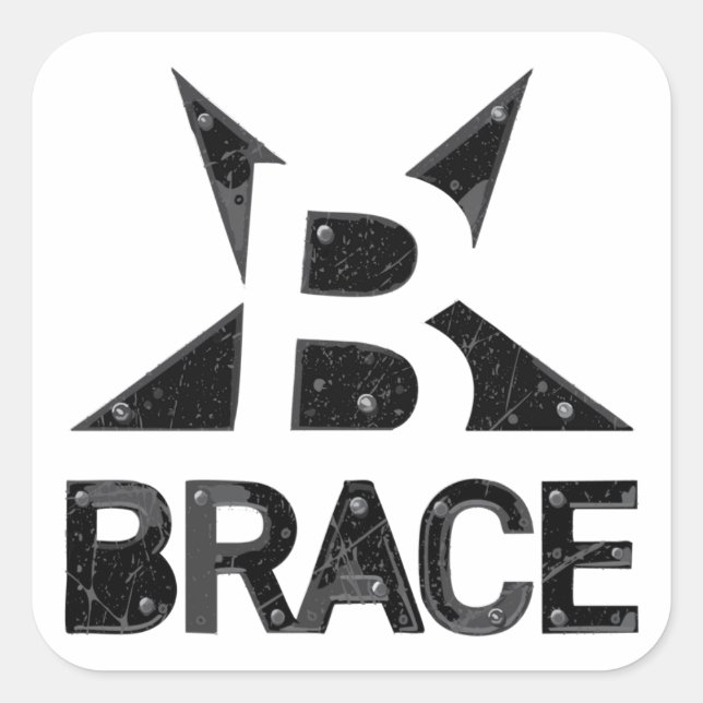 BRACE 'Classic' Logo, Black Text on White Square Sticker (Front)