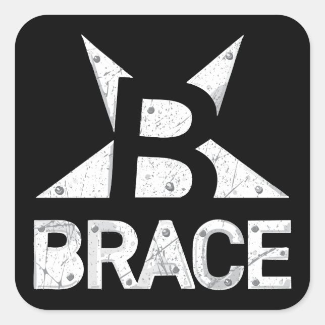 BRACE 'Classic' Logo, White Text on Black Square Sticker (Front)