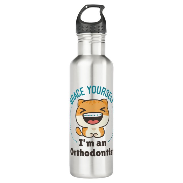 Brace Yourself I'm an Orthodontist Animal Braces Stainless Steel Water Bottle (Front)