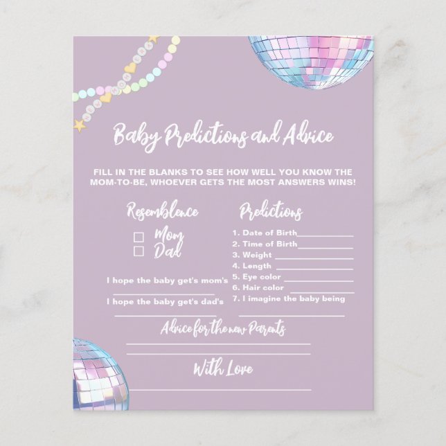 Bracelet baby shower Advice for new parents game (Front)