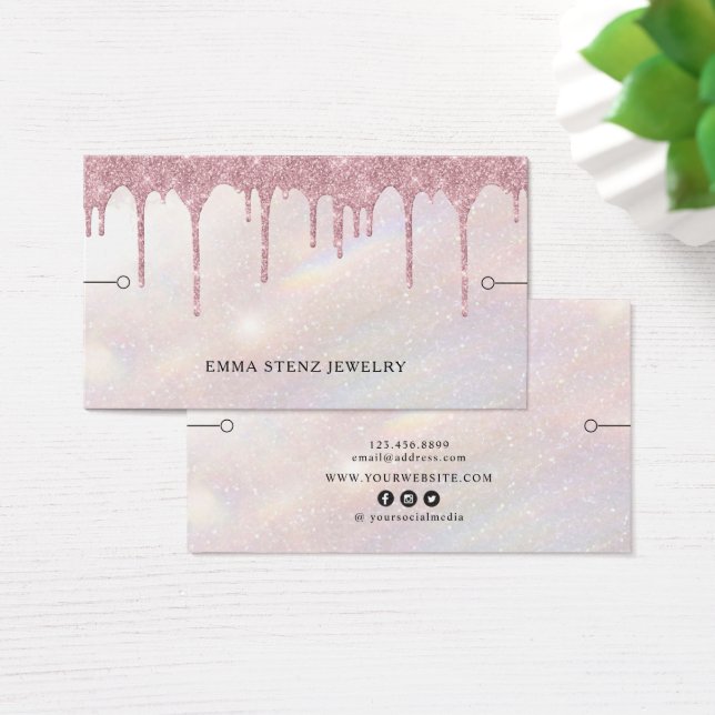 Bracelet Display Card • Brush Pink Glitter Drips (Desk)