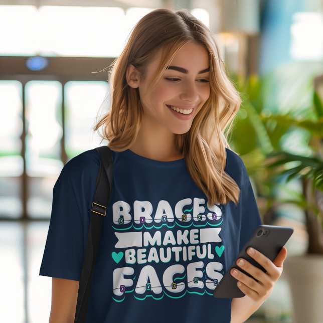 Braces Make Beautiful Faces Dental Worker Tri-Blend Shirt (Braces Make Beautiful Faces Womens Navy Blue T-Shirt)