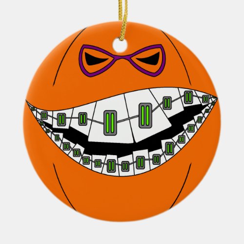 Braces Pumpkin Halloween Evil Grin Geeky Nerdy Ceramic Ornament