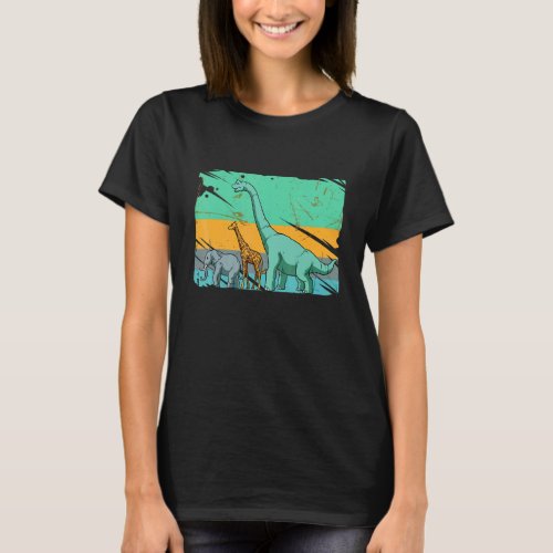 Brachiosaurus Dinosaur Giraffe Elephant human Diff T_Shirt