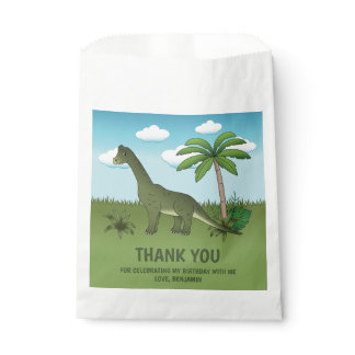 Brachiosaurus Dinosaur Tropical Birthday Thank You Favor Bag