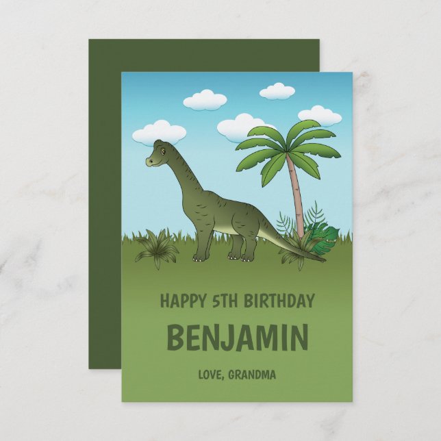 Brachiosaurus Dinosaur Tropical Happy Birthday (Front/Back)