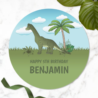 Brachiosaurus Dinosaur With Name Tropical Birthday Classic Round Sticker