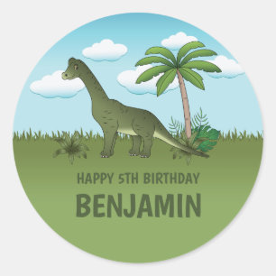 Brachiosaurus Dinosaur With Name Tropical Birthday Classic Round Sticker
