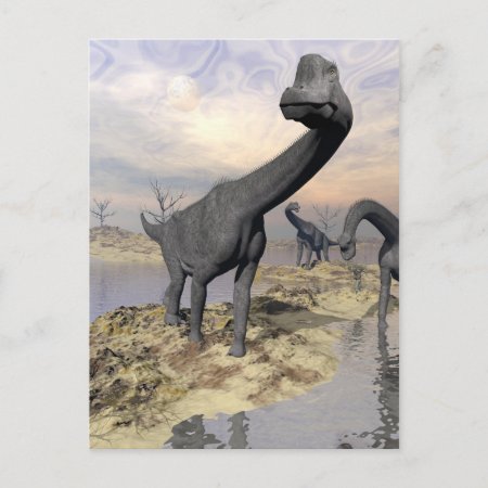 Brachiosaurus Dinosaurs Near Water - 3d Render Postcard