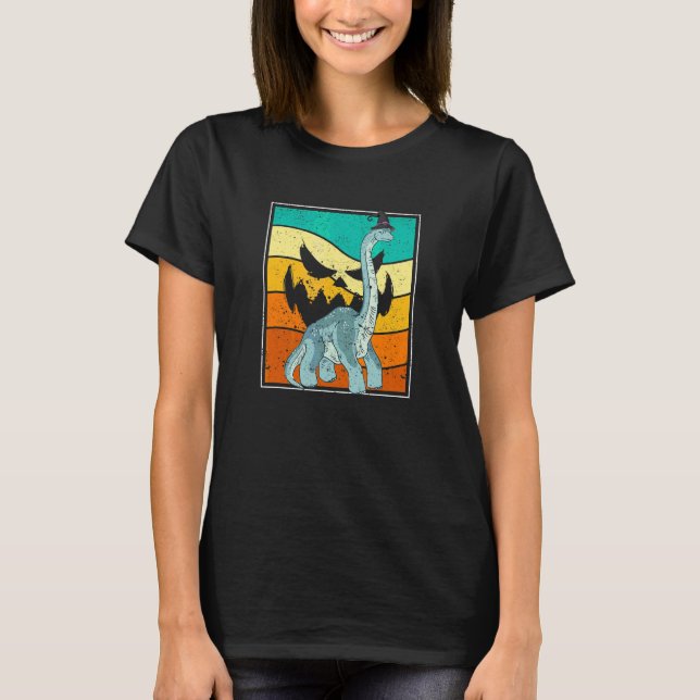 Brachiosaurus Witch Pumpkin Halloween Dinosaur Bro T-Shirt (Front)