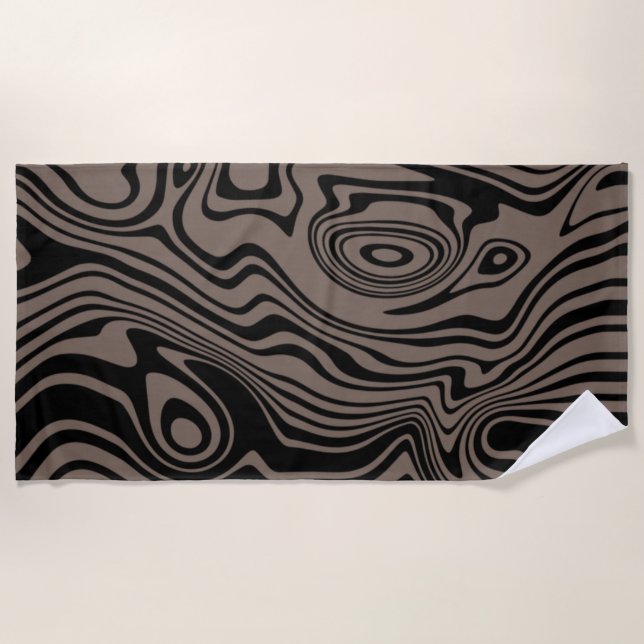 Brack Brown Wavy Stripe Beach Towel (Front)