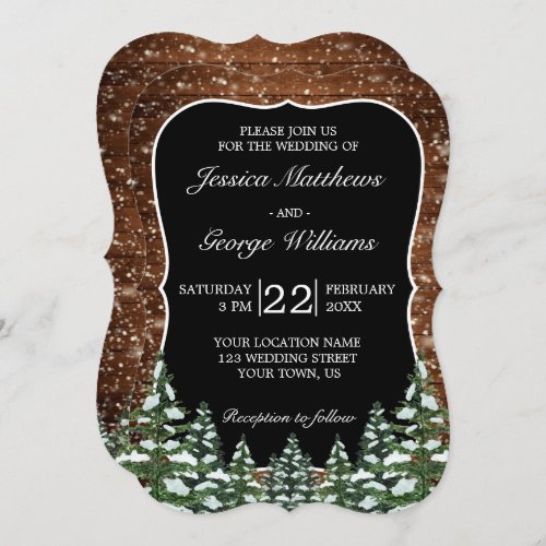 Bracket Black Snowy Wood  Forest Country Wedding Invitation