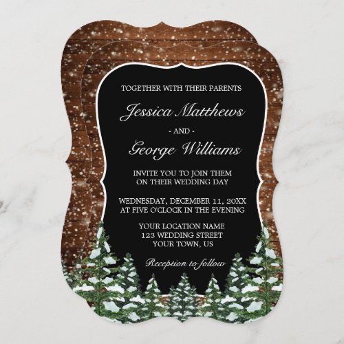 Bracket Black Snowy Wood  Forest Country Wedding Invitation