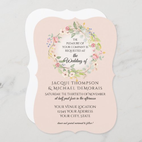 Bracket Shaped Romantic Blush Pink Floral Wedding Invitation