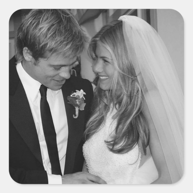 Brad Pitt & Jennifer Anniston Square Sticker (Front)