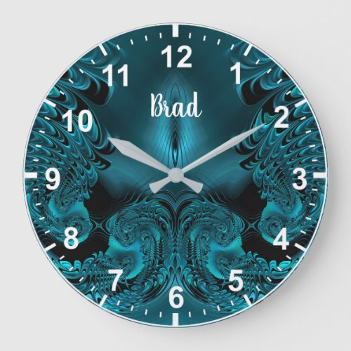 BRAD  WOW Fractal Pattern Green and Black  Large Clock