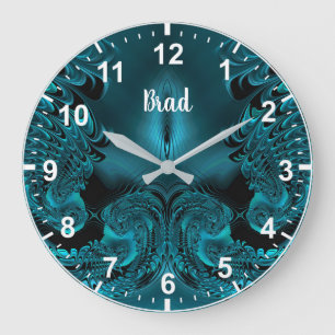BRAD ~ WOW! Fractal Pattern Green and Black ~ Large Clock