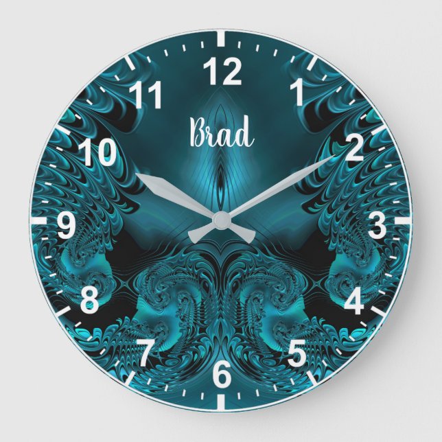 BRAD ~ WOW! Fractal Pattern Green and Black ~ Large Clock (Front)