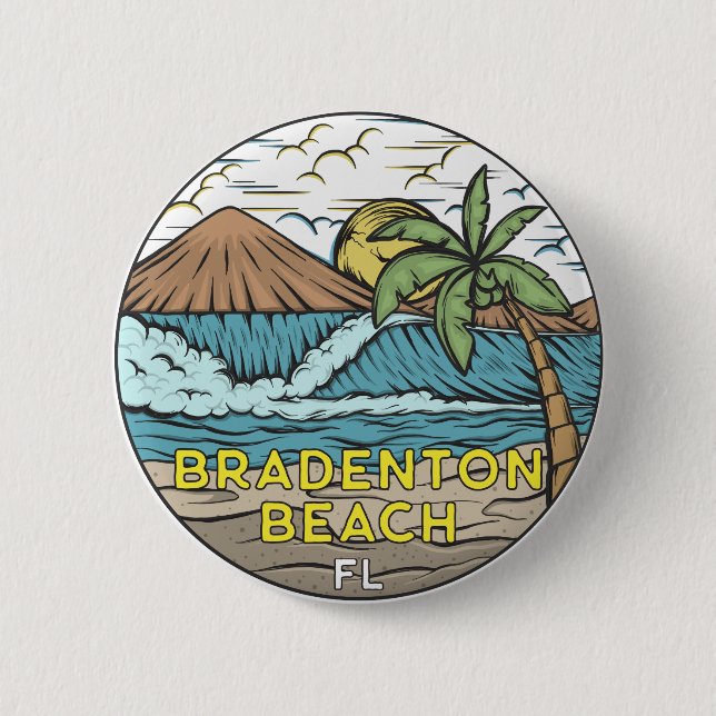 Bradenton Beach Florida Vintage Art Button (Front)
